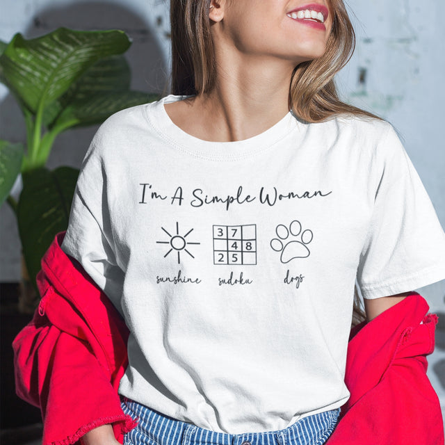 I'm A Simple Woman Sunshine Sudoku Dogs - Simple Tee - Joy T-Shirt - Hobby Tee - Lifestyle T-Shirt - Women Tee