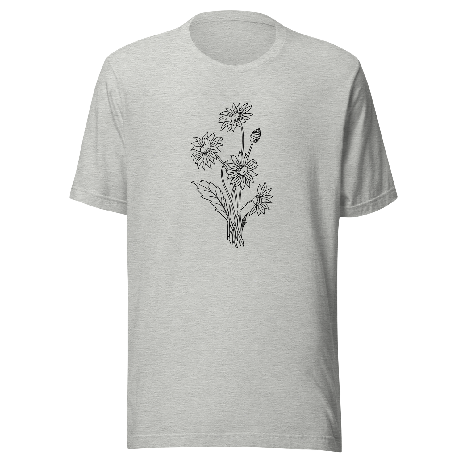 bouquet-of-sunflowers-black-and-white-outline-sunflower-tee-flower-t-shirt-yellow-tee-floral-t-shirt-ladies-tee#color_athletic-heather