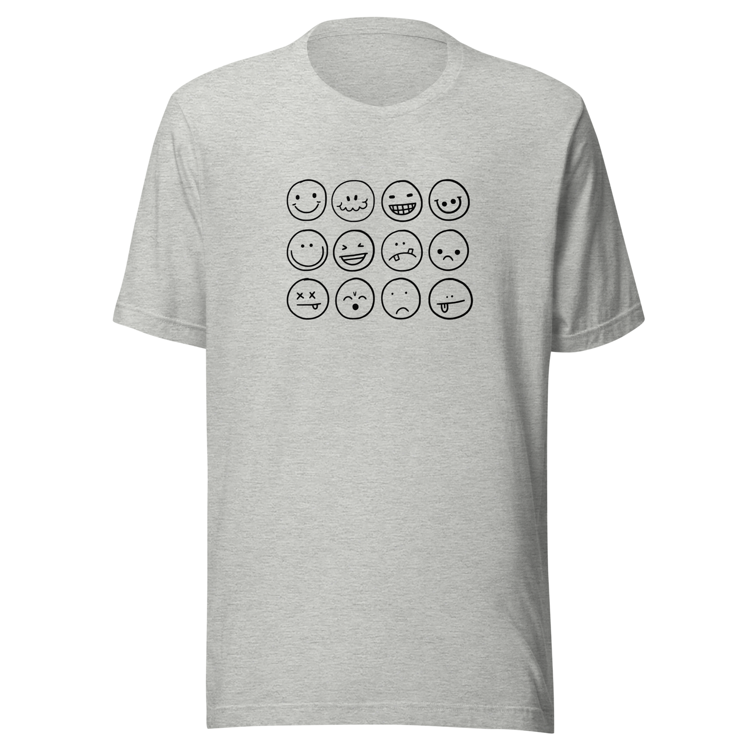 black-and-white-outlines-of-hand-drawn-smiley-faces-smiley-tee-smile-t-shirt-smiley-face-tee-funny-t-shirt-emoticon-tee#color_athletic-heather
