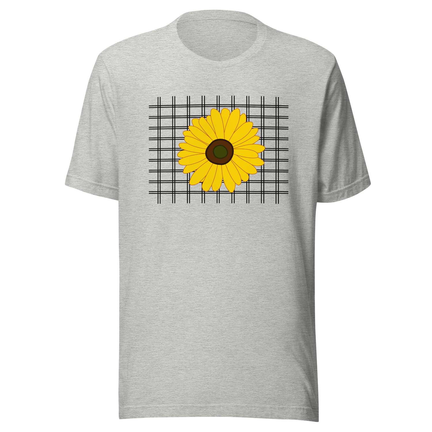sunflower-on-a-grid-background-sunflower-tee-yellow-t-shirt-flower-tee-floral-t-shirt-ladies-tee#color_athletic-heather