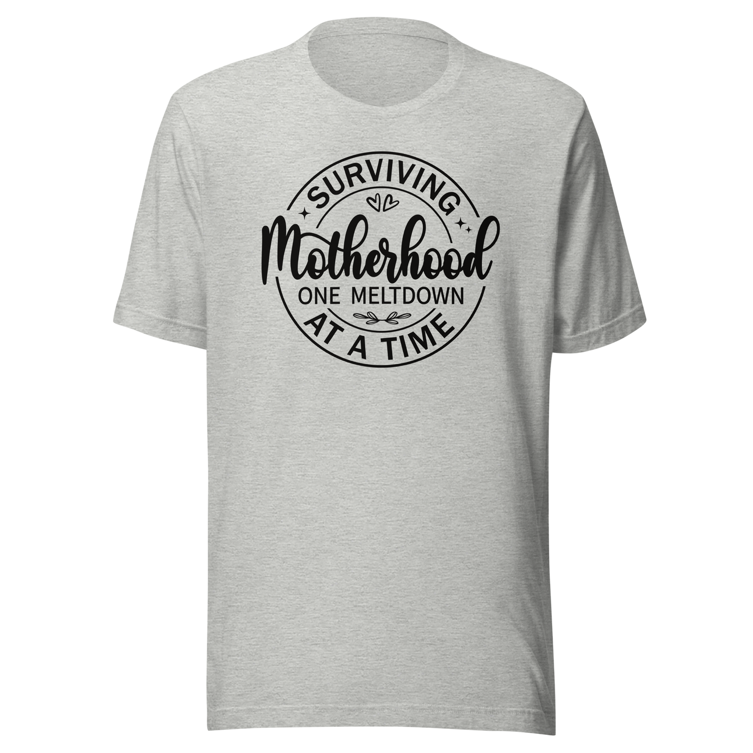 surviving-motherhood-one-meltdown-at-a-time-mom-tee-parents-t-shirt-mom-tee-motherhood-t-shirt-parenting-tee#color_athletic-heather
