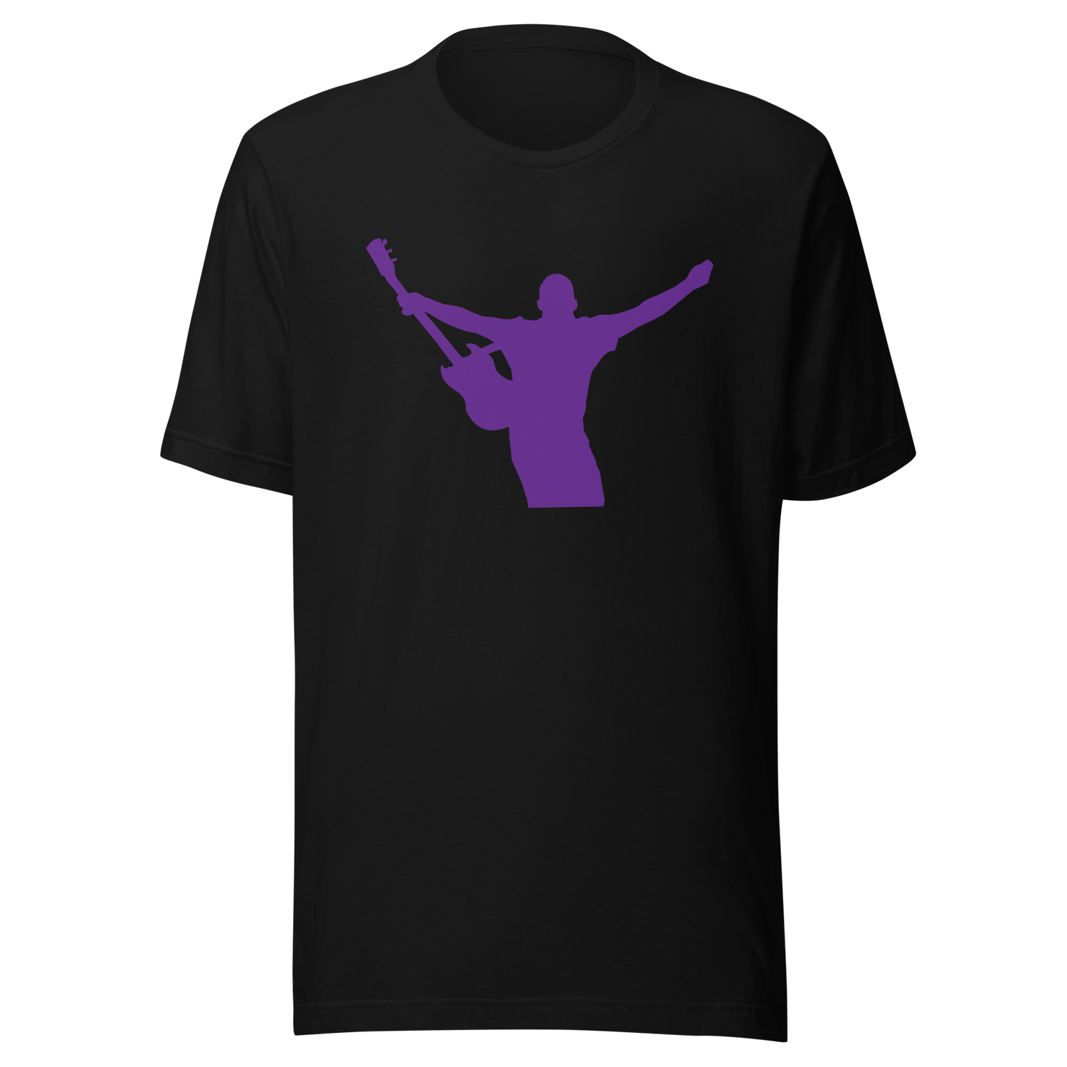 rockstar-with-one-arm-up-holding-a-guitar-music-tee-rockstar-t-shirt-guitar-tee-silhouette-t-shirt-purple-tee#color_black