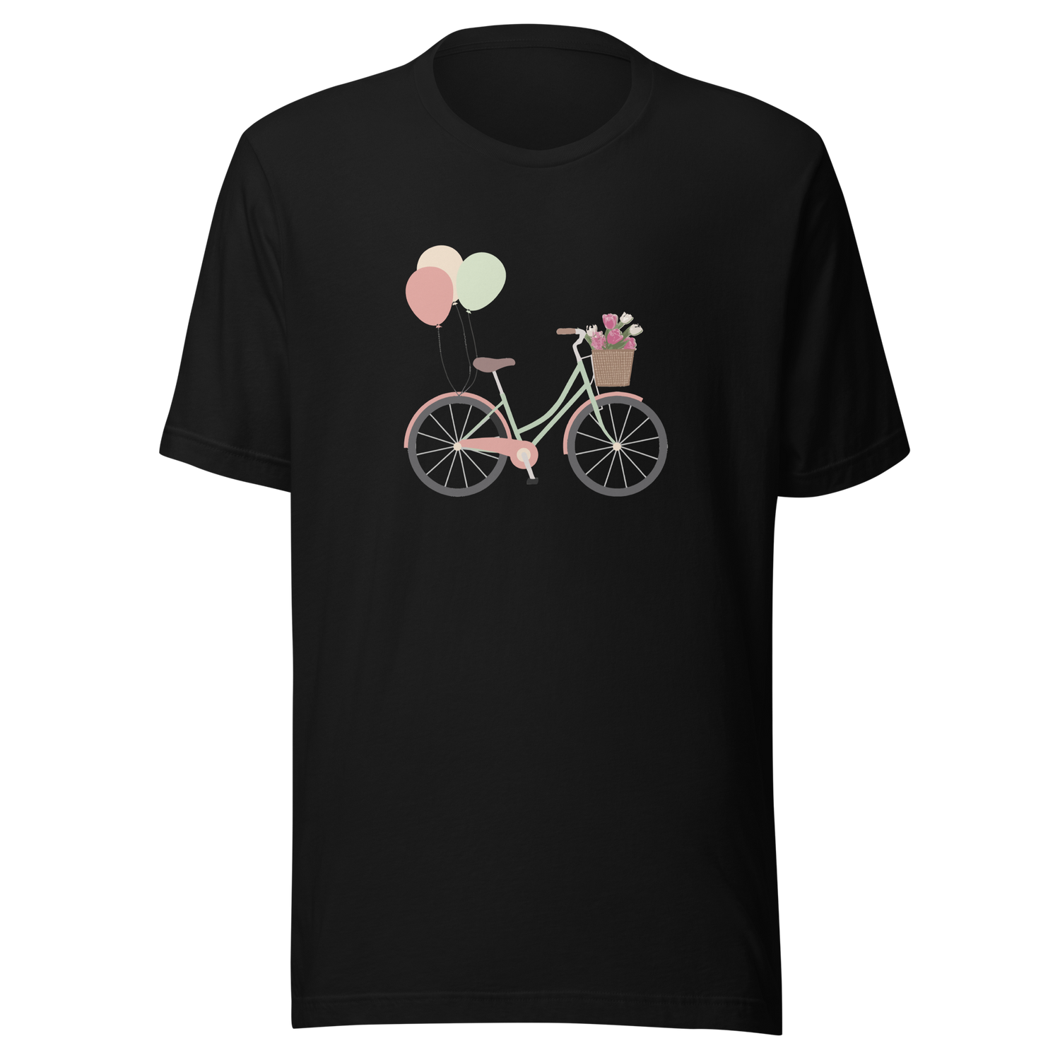 bicycle-with-flowers-in-front-basket-and-balloons-tied-to-back-bicycle-tee-bike-t-shirt-balloons-tee-gift-t-shirt-mom-tee#color_black