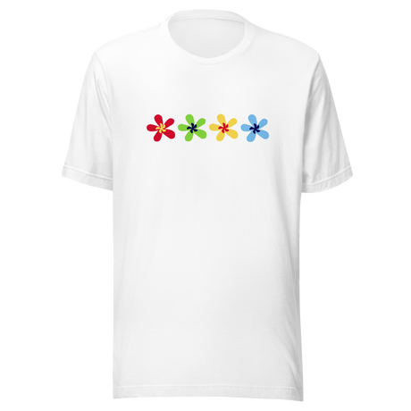 multi-color-flowers-4-in-a-row-flower-tee-summer-t-shirt-green-tee-floral-t-shirt-simple-tee#color_white