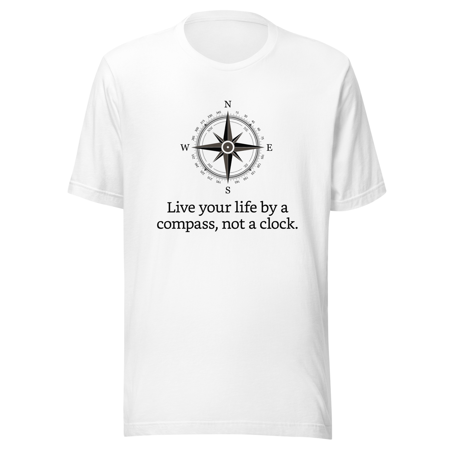 live-by-the-compass-not-by-the-clock-live-by-compass-tee-compass-t-shirt-explore-tee-t-shirt-tee#color_white
