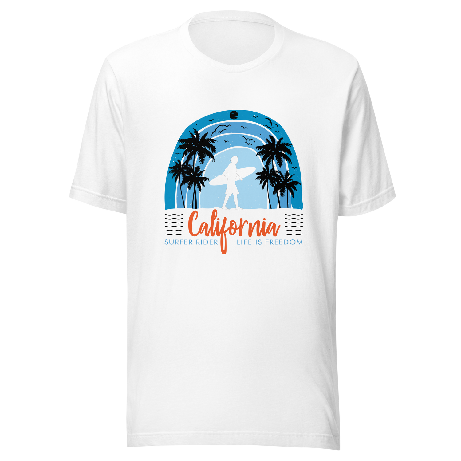 california-surfer-rider-life-is-freedom-california-tee-good-vibes-t-shirt-beach-tee-t-shirt-tee#color_white