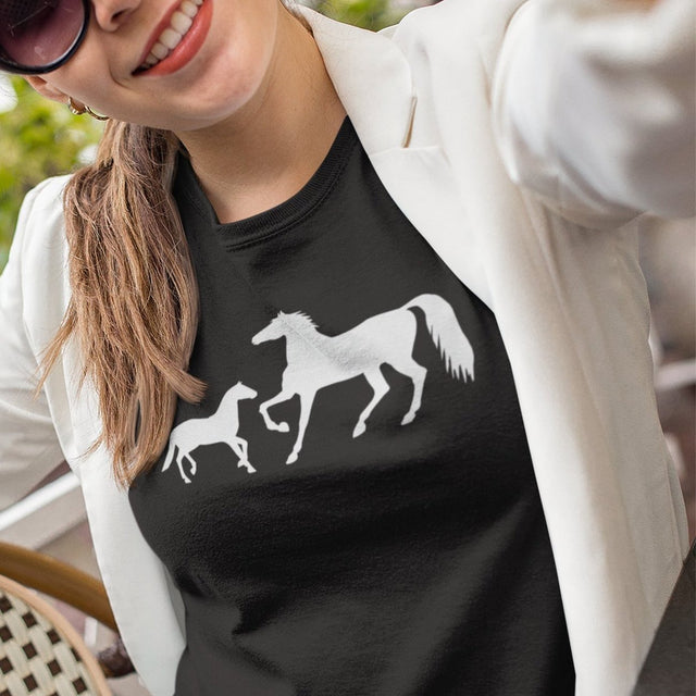 two-horses-horse-tee-silhouette-t-shirt-animal-tee-farm-t-shirt-equestrian-tee#color_black
