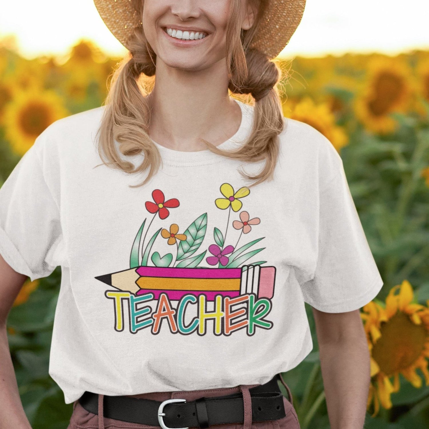 teacher-with-pencil-and-flowers-teacher-tee-teaching-t-shirt-school-tee-t-shirt-tee#color_white