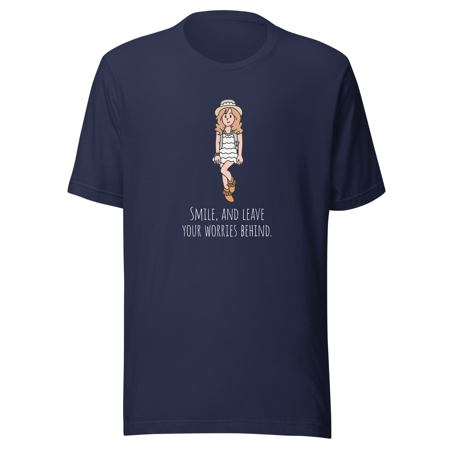 smile-and-leave-your-worries-behind-smile-tee-happy-t-shirt-worries-tee-inspirational-t-shirt-motivational-tee#color_navy