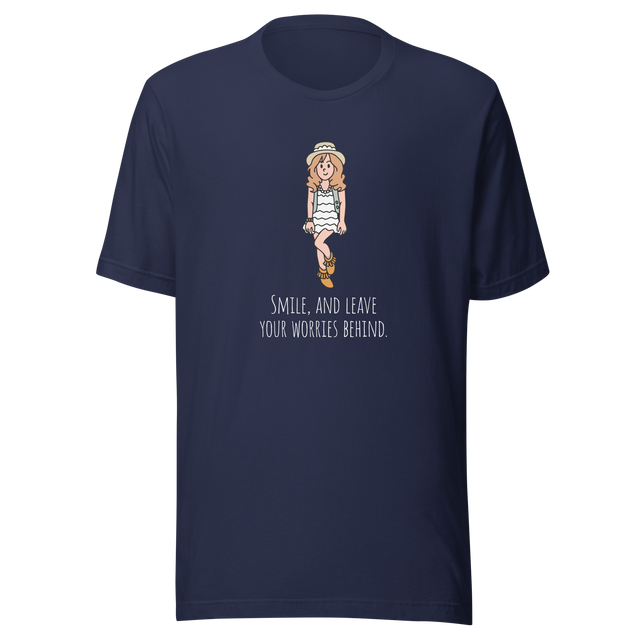 smile-and-leave-your-worries-behind-smile-tee-happy-t-shirt-worries-tee-inspirational-t-shirt-motivational-tee#color_navy