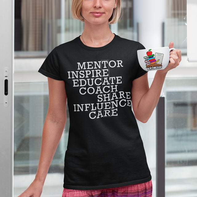 teacher-mentor-inspire-educate-coach-share-influence-care-teacher-tee-mentor-t-shirt-inspire-tee-truth-t-shirt-gift-tee#color_black