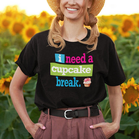 i-need-a-cupcake-break-food-tee-cupcake-t-shirt-sweet-tee-indulgence-t-shirt-dessert-tee#color_black