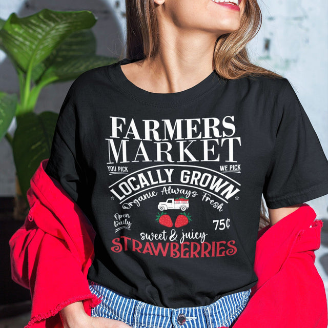 farmers-market-strawberries-local-grown-truck-organic-fresh-sweet-juicy-food-tee-farmers-t-shirt-market-tee-strawberries-t-shirt-local-tee#color_black