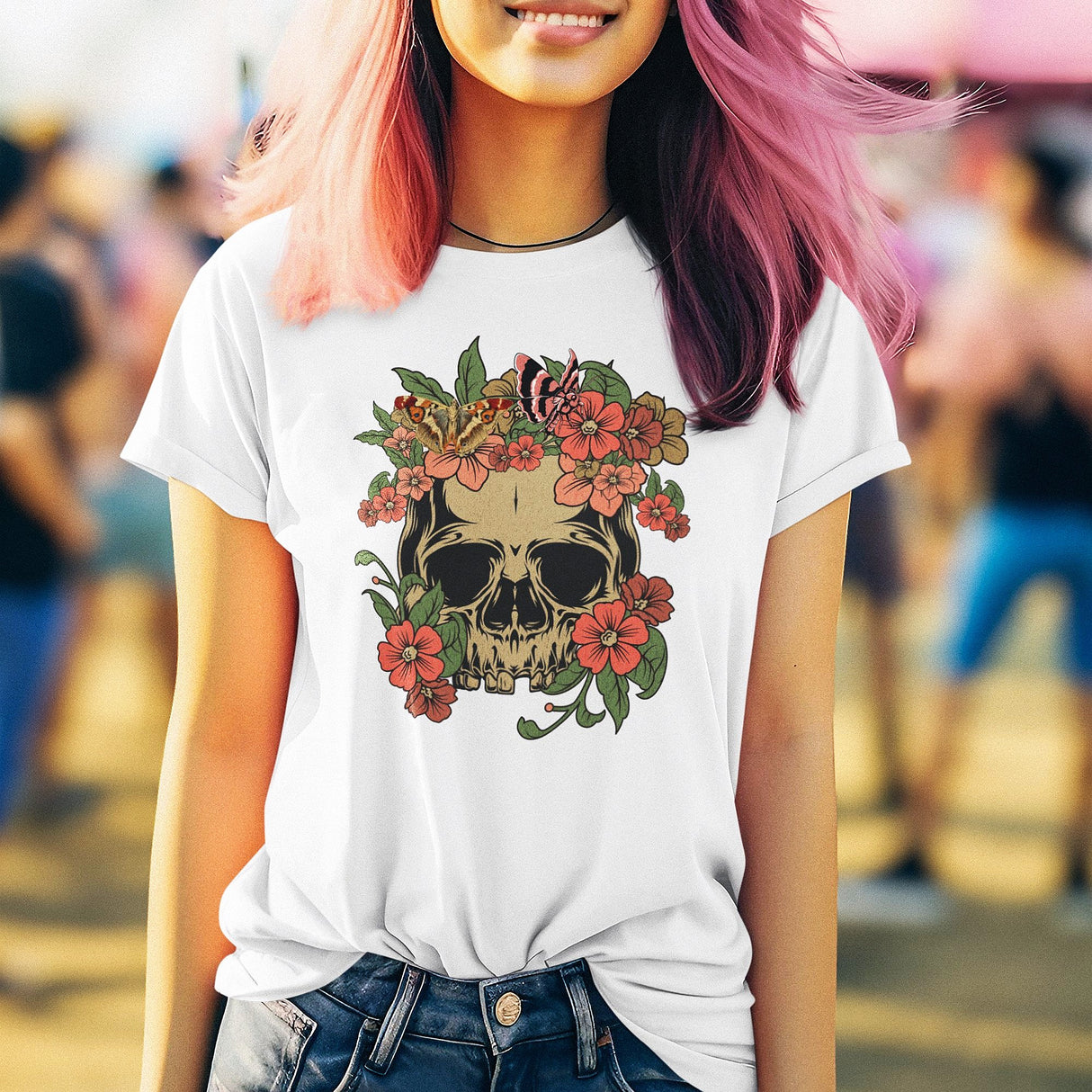 roses-and-skull-life-tee-outdoors-t-shirt-life-tee-feminine-t-shirt-edgy-tee#color_white