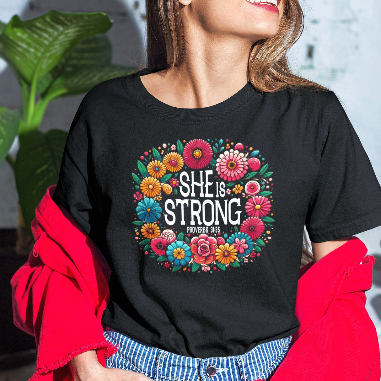 she-is-strong-proverbs-31-25-flowers-wreath-faith-tee-faith-t-shirt-strength-tee-women-t-shirt-proverbs-31-tee#color_black