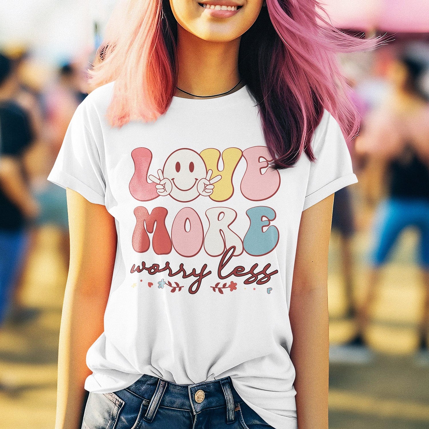 love-more-worry-less-retro-vintage-smiley-face-and-flowers-retro-tee-life-t-shirt-retro-tee-vintage-t-shirt-t-shirt-tee#color_white