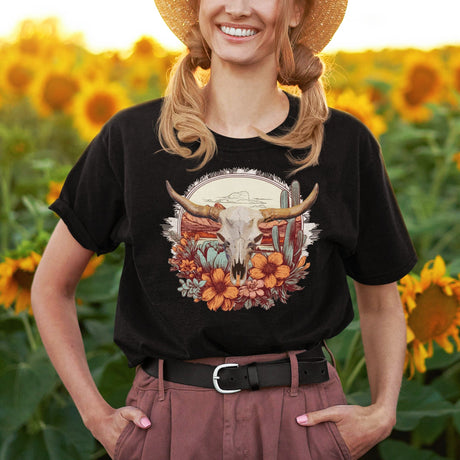 desert-scene-with-skull-and-flowers-mountains-outdoors-tee-desert-t-shirt-outdoors-tee-t-shirt-t-shirt-women-tee#color_black