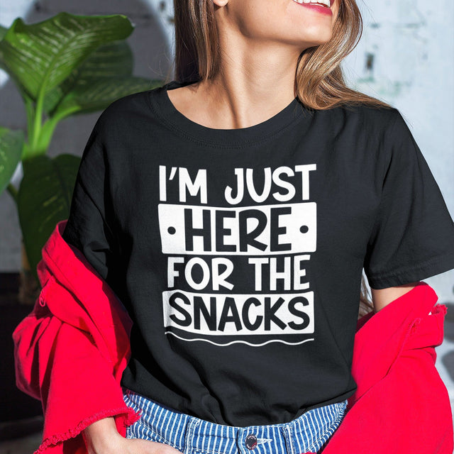 im-just-here-for-the-snacks-food-tee-life-t-shirt-foodie-tee-snacks-t-shirt-yummy-tee#color_black