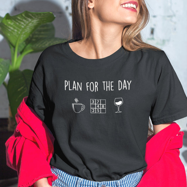 Plan For The Day: Coffee, Sudoku, Wine - Coffee Tee - Sudoku T-Shirt - Wine Tee - Puzzle T-Shirt - Relaxation Tee