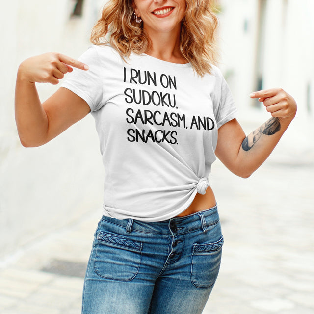 I Run On Sudoku Sarcasm And Snacks - Humor Tee - Snacks T-Shirt - Sarcasm Tee - Lifestyle T-Shirt - Funny Tee