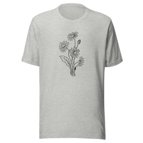 bouquet-of-sunflowers-black-and-white-outline-sunflower-tee-flower-t-shirt-yellow-tee-floral-t-shirt-ladies-tee#color_athletic-heather