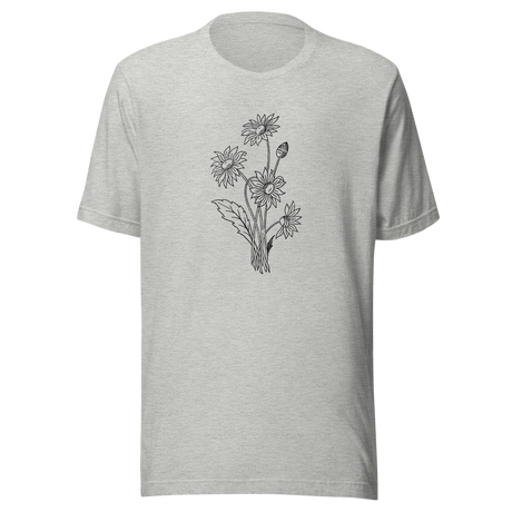 bouquet-of-sunflowers-black-and-white-outline-sunflower-tee-flower-t-shirt-yellow-tee-floral-t-shirt-ladies-tee#color_athletic-heather
