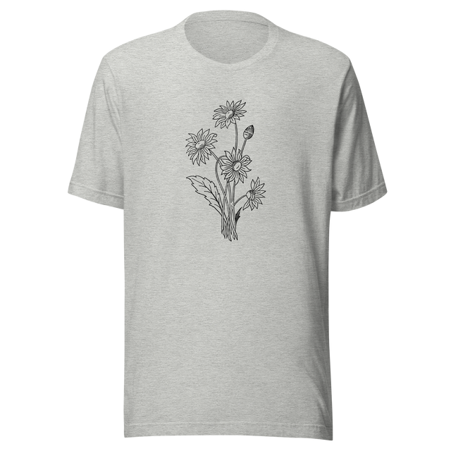 bouquet-of-sunflowers-black-and-white-outline-sunflower-tee-flower-t-shirt-yellow-tee-floral-t-shirt-ladies-tee#color_athletic-heather