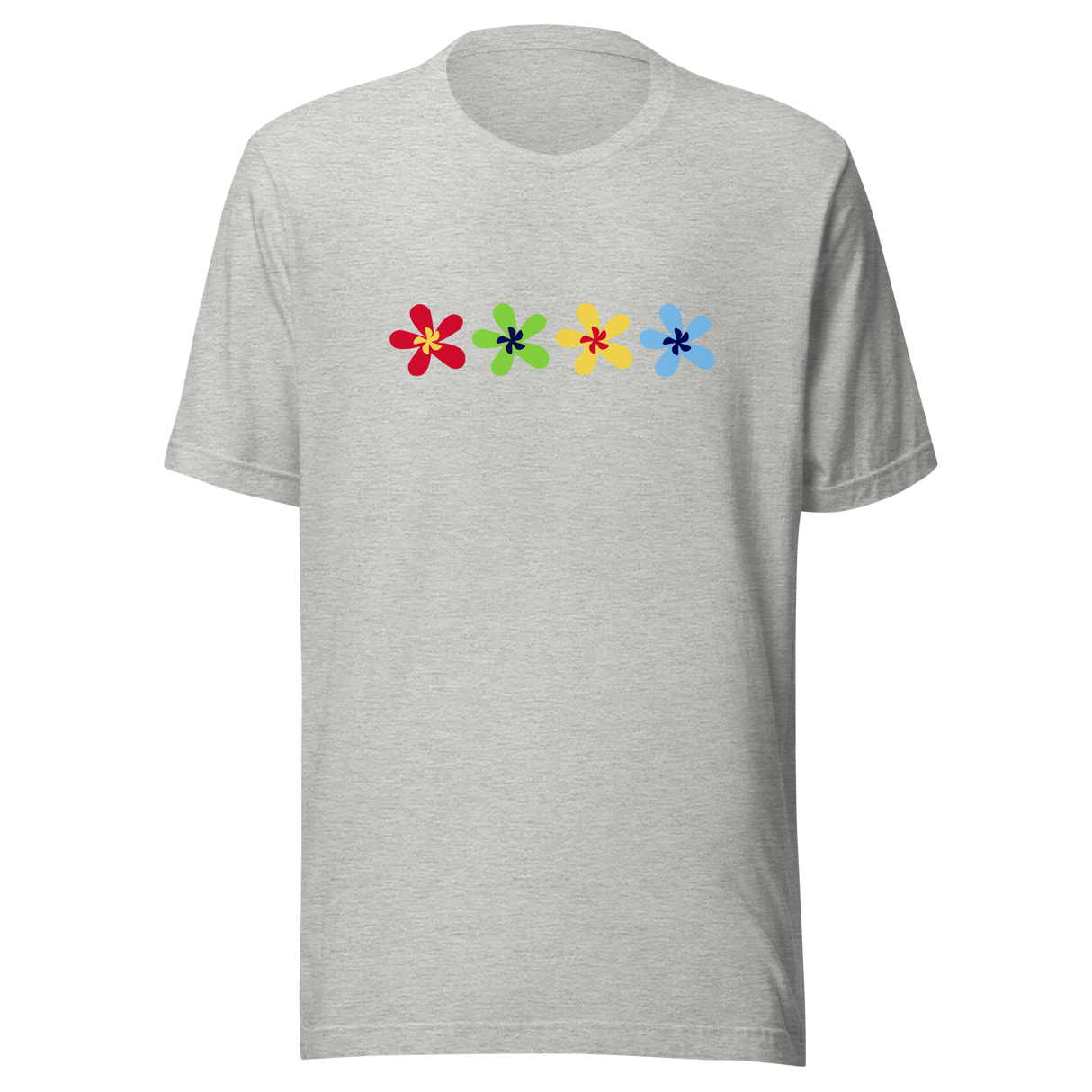 multi-color-flowers-4-in-a-row-flower-tee-summer-t-shirt-green-tee-floral-t-shirt-simple-tee#color_athletic-heather