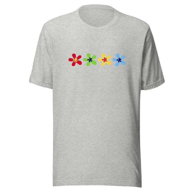 multi-color-flowers-4-in-a-row-flower-tee-summer-t-shirt-green-tee-floral-t-shirt-simple-tee#color_athletic-heather