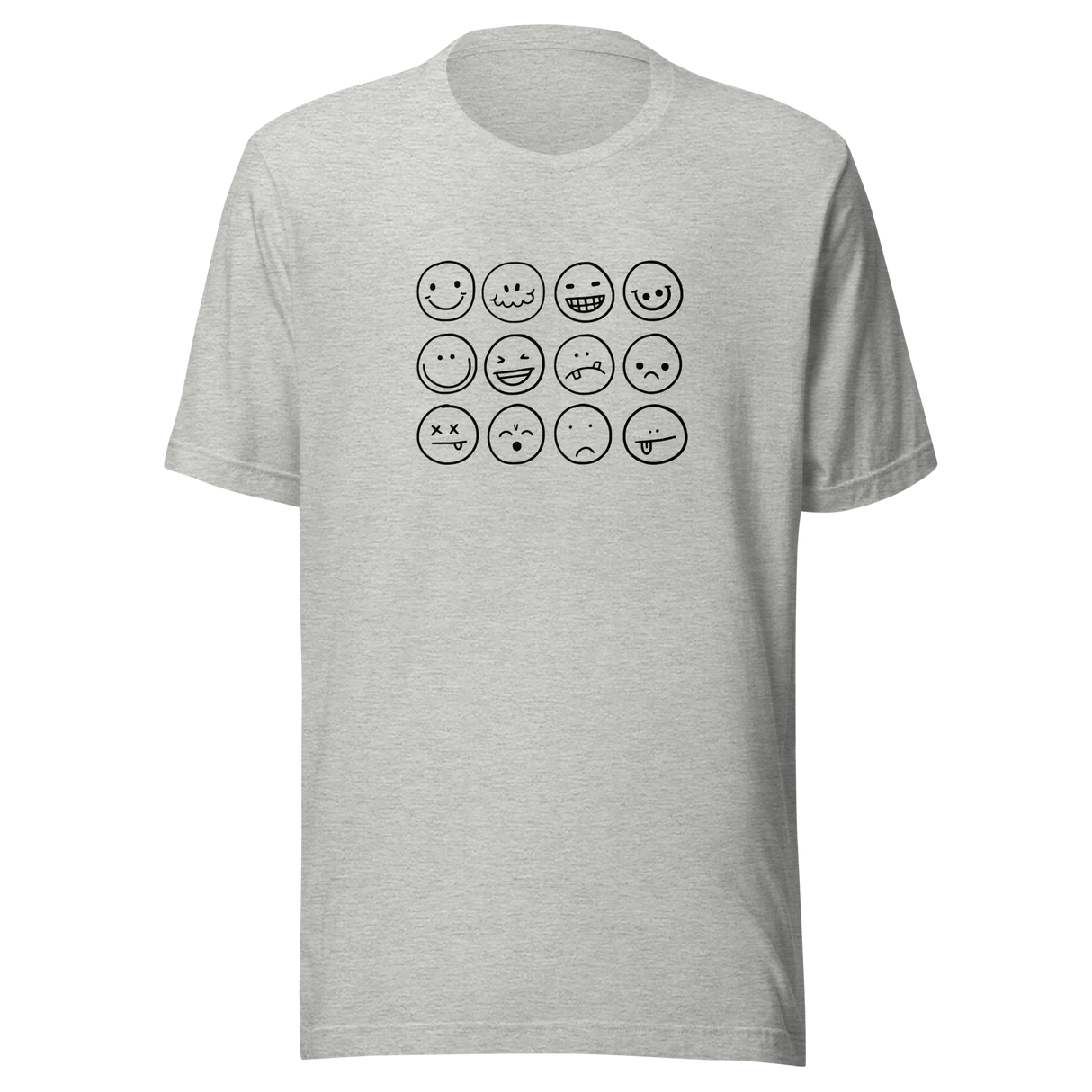 black-and-white-outlines-of-hand-drawn-smiley-faces-smiley-tee-smile-t-shirt-smiley-face-tee-funny-t-shirt-emoticon-tee#color_athletic-heather