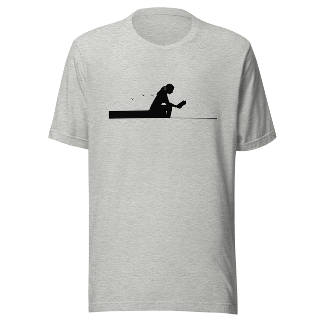 lady-reading-book-sitting-on-edge-of-pier-silhouette-reading-tee-read-t-shirt-books-tee-lake-t-shirt-ladies-tee#color_athletic-heather