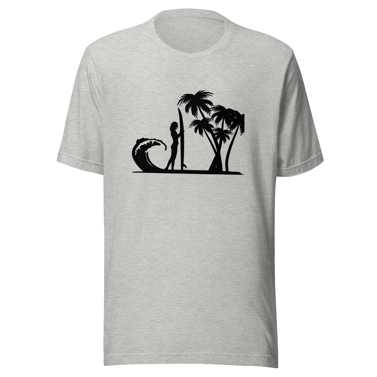 surfer-standing-on-beach-with-wave-and-palm-trees-surf-tee-beach-t-shirt-surfer-tee-beach-t-shirt-surfing-tee#color_athletic-heather
