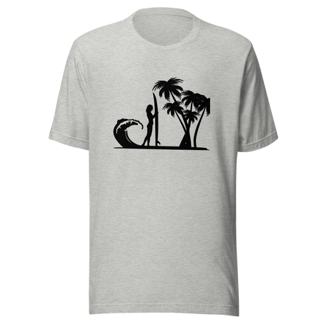 surfer-standing-on-beach-with-wave-and-palm-trees-surf-tee-beach-t-shirt-surfer-tee-beach-t-shirt-surfing-tee#color_athletic-heather