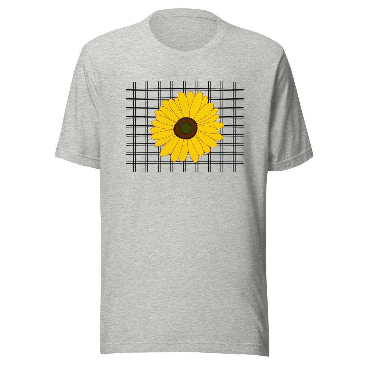 sunflower-on-a-grid-background-sunflower-tee-yellow-t-shirt-flower-tee-floral-t-shirt-ladies-tee#color_athletic-heather