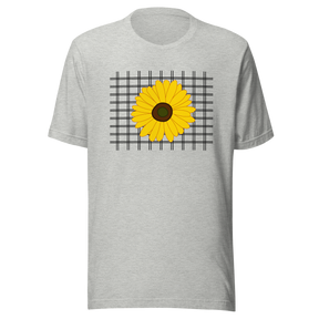 sunflower-on-a-grid-background-sunflower-tee-yellow-t-shirt-flower-tee-floral-t-shirt-ladies-tee#color_athletic-heather