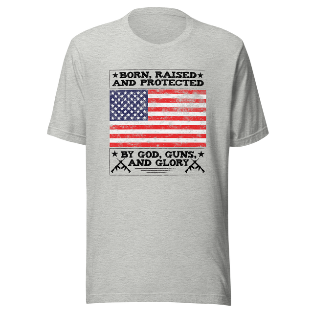 born-raised-and-protected-by-god-guns-and-glory-second-amendment-tee-ar15-t-shirt-guns-tee-t-shirt-tee#color_athletic-heather