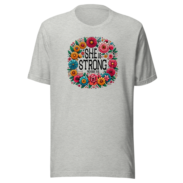 she-is-strong-proverbs-31-25-flowers-wreath-faith-tee-faith-t-shirt-strength-tee-women-t-shirt-proverbs-31-tee#color_athletic-heather