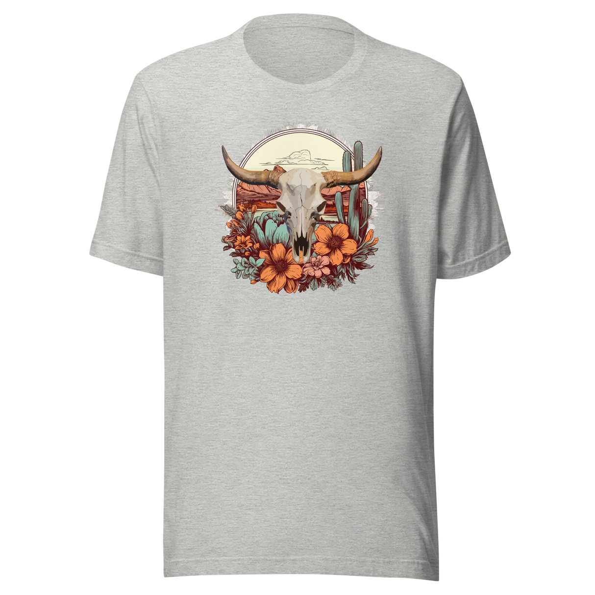 desert-scene-with-skull-and-flowers-mountains-outdoors-tee-desert-t-shirt-outdoors-tee-t-shirt-t-shirt-women-tee#color_athletic-heather