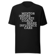 teacher-mentor-inspire-educate-coach-share-influence-care-teacher-tee-mentor-t-shirt-inspire-tee-truth-t-shirt-gift-tee#color_black