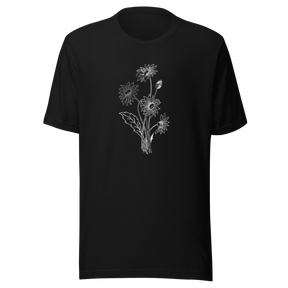 bouquet-of-sunflowers-black-and-white-outline-sunflower-tee-flower-t-shirt-yellow-tee-floral-t-shirt-ladies-teewhite#color_black