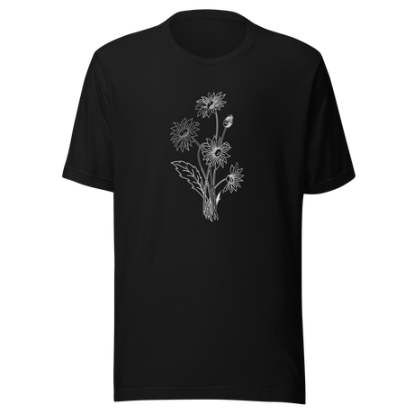 bouquet-of-sunflowers-black-and-white-outline-sunflower-tee-flower-t-shirt-yellow-tee-floral-t-shirt-ladies-tee#color_black