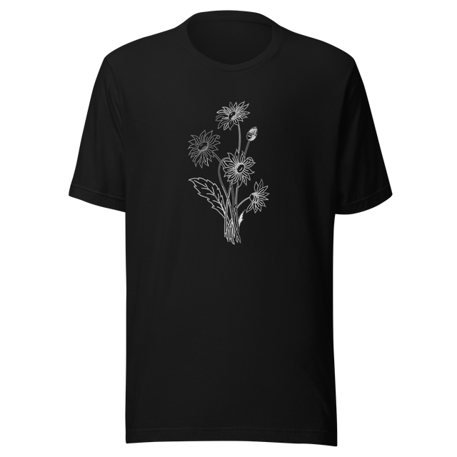 bouquet-of-sunflowers-black-and-white-outline-sunflower-tee-flower-t-shirt-yellow-tee-floral-t-shirt-ladies-teewhite#color_black