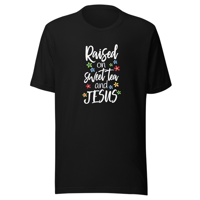 raised-on-sweet-tea-and-jesus-jesus-tee-sweet-tea-t-shirt-christian-tee-faith-t-shirt-religion-tee#color_black