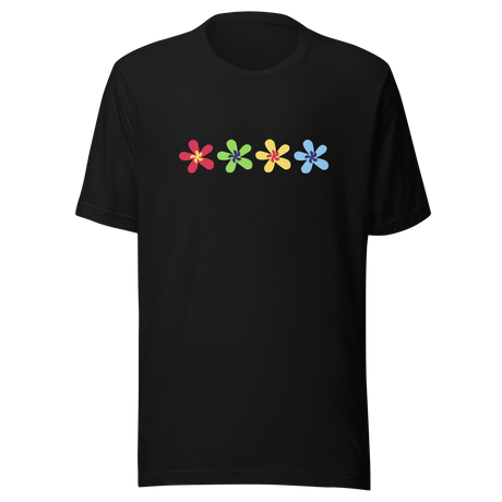 multi-color-flowers-4-in-a-row-flower-tee-summer-t-shirt-green-tee-floral-t-shirt-simple-tee#color_black
