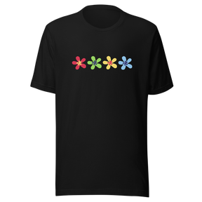 multi-color-flowers-4-in-a-row-flower-tee-summer-t-shirt-green-tee-floral-t-shirt-simple-tee#color_black