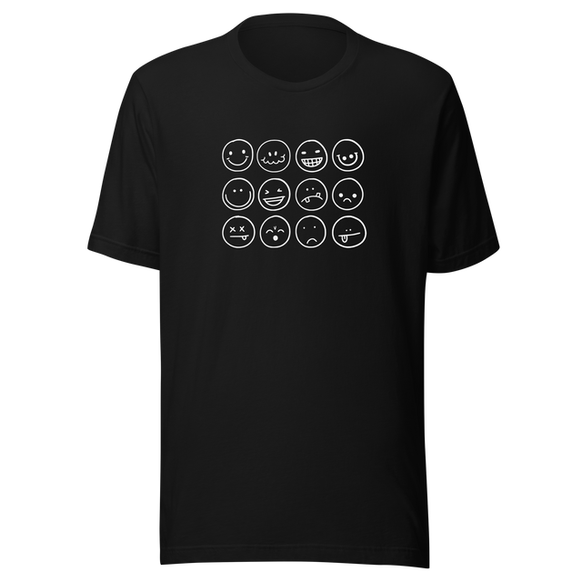 black-and-white-outlines-of-hand-drawn-smiley-faces-smiley-tee-smile-t-shirt-smiley-face-tee-funny-t-shirt-emoticon-teewhite#color_black