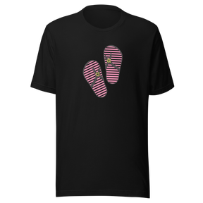 red-and-white-striped-flip-flops-flip-flops-tee-retro-t-shirt-pink-tee-beach-t-shirt-cute-tee#color_black