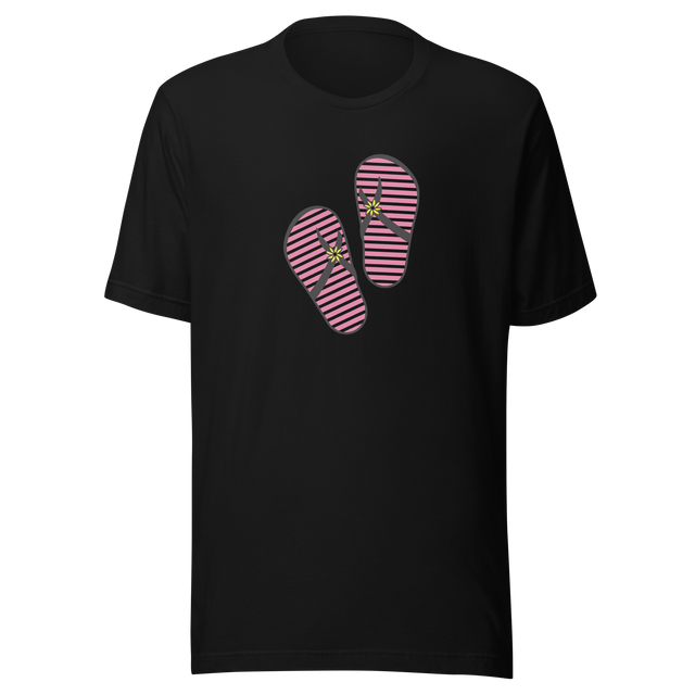 red-and-white-striped-flip-flops-flip-flops-tee-retro-t-shirt-pink-tee-beach-t-shirt-cute-tee#color_black