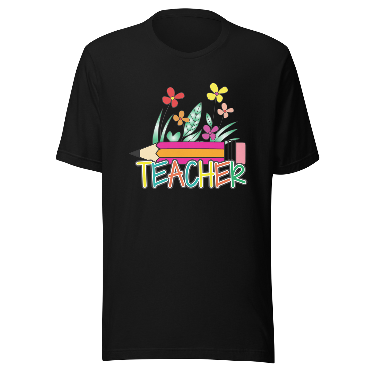 teacher-with-pencil-and-flowers-teacher-tee-teaching-t-shirt-school-tee-t-shirt-tee#color_black