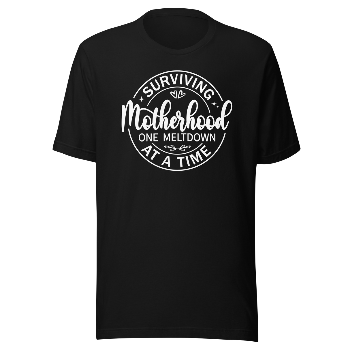 surviving-motherhood-one-meltdown-at-a-time-mom-tee-parents-t-shirt-mom-tee-motherhood-t-shirt-parenting-tee#color_black